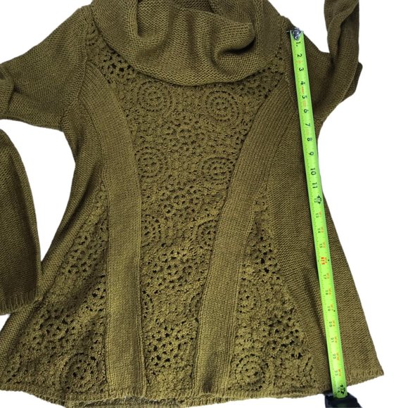ANTHROPOLOGIE Angel of the North Turtleneck Cowl Neck Sweater Olive Green Brown. - Picture 7 of 15